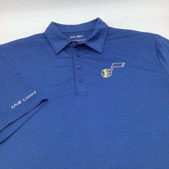 Black Clover Live Lucky Mens Short Sleeve Utah Jazz Golf Polo Blue‎ Size Large - Picture 1 of 9